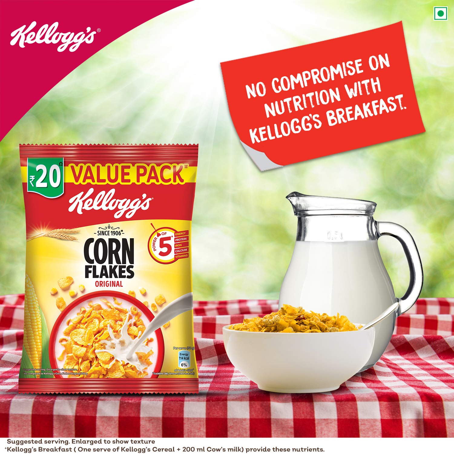  Kellogg's Corn Flakes, Breakfast Cereal, Original, .81oz (70  Count) : Home & Kitchen